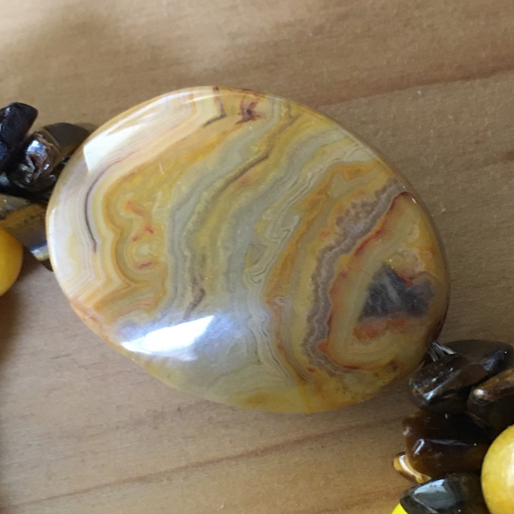 Natural Stone Bracelet with Yellow Acrylic Beads